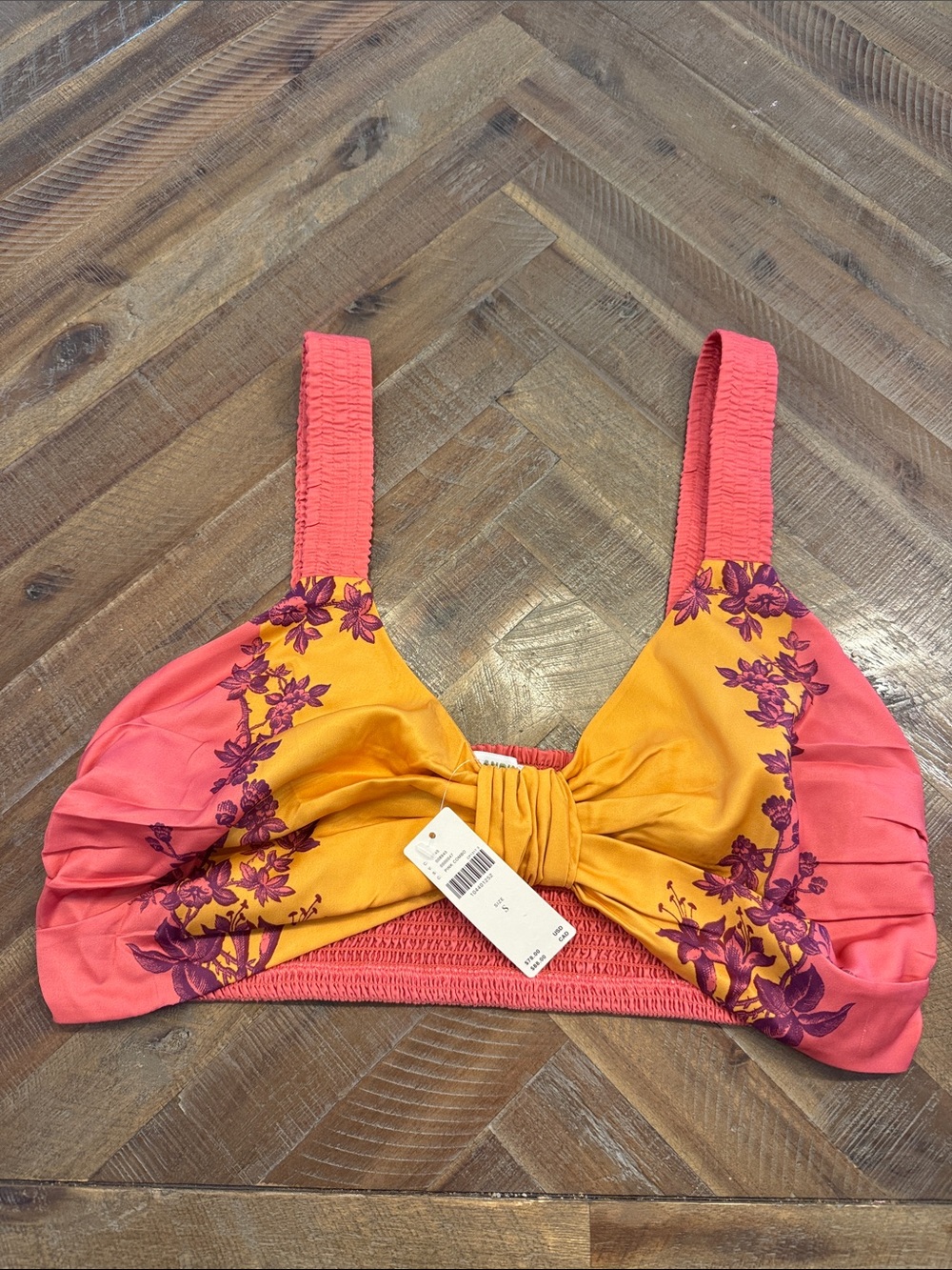 Floral Tie-Front Bralette in Coral & Mustard - Women's Intimates